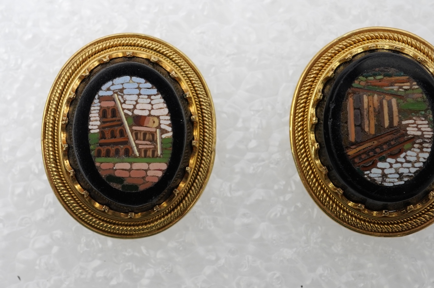 A pair of gold and micromosaic earrings, Italy, late 19th/early 20th century